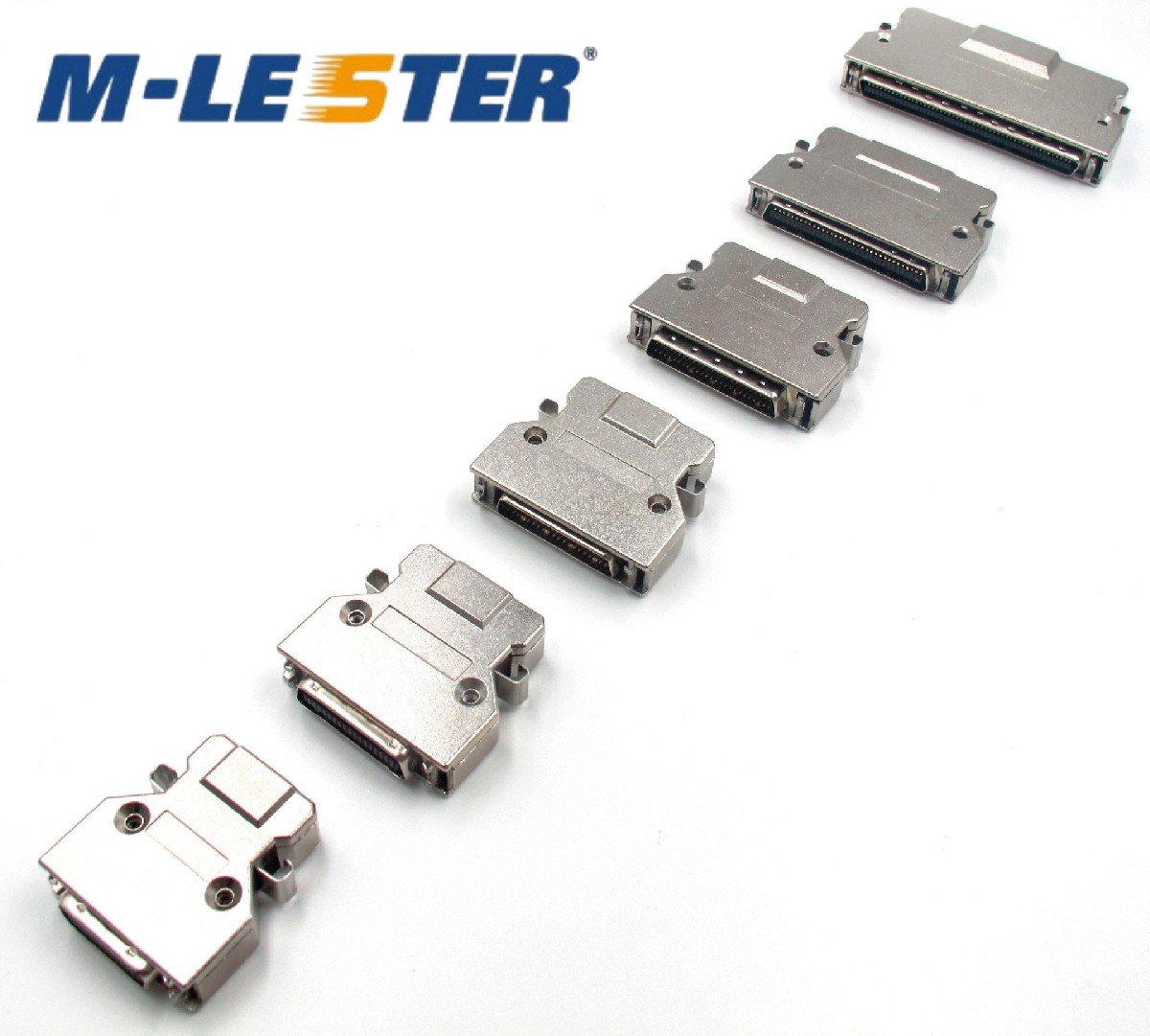 SCSI 20.26.36.40.50.68.100 180度出线弹片式锌合金铁壳连接器